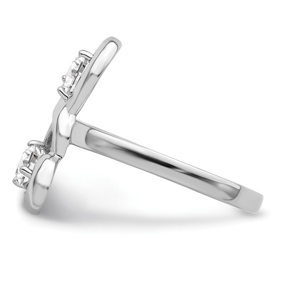 925 Sterling Silver Rhodium-plated CZ Double Heart Ring - Picture 3 of 6